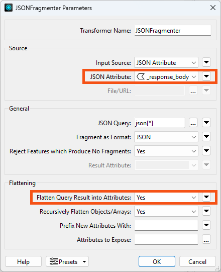 Configuring the JSONFragmenter